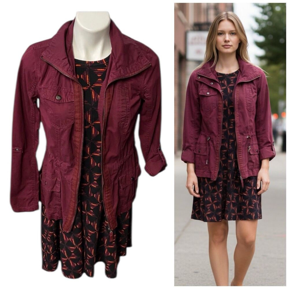 LuLaRoe Dress Womens XXS Anorak Jacket Burgundy Pocket Work Office Casual Fall